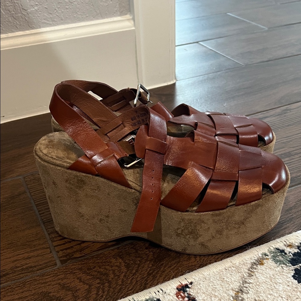 Jeffrey Campbell Woven Leather Platform Sandals - Brown